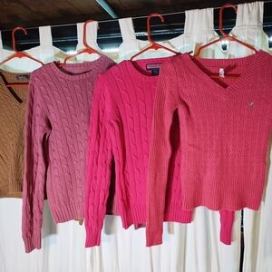 Chaps Women's V-Neck Sweater - Pink and Red